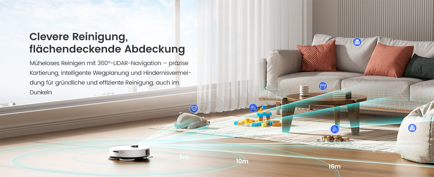 Робот-пилосос Lefant M3 з функцією миття, 12000Pa, LiDAR-навігація, білий