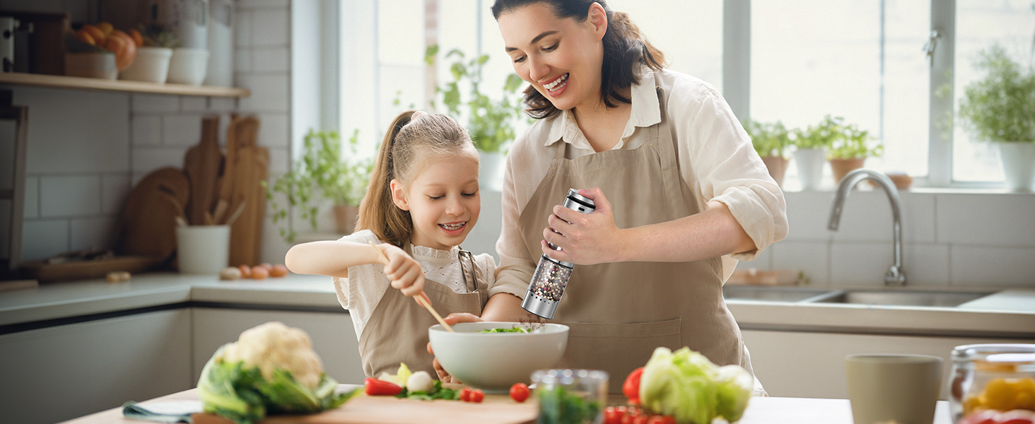 Електричні воксайон (VOXON) набори для солі та перцю (2 шт.) з USB-зарядкою, велика ємність, регулювання помелу, керамічний млин, LED-підсвітка, для барбекю, ресторану, кухні, сріблясті