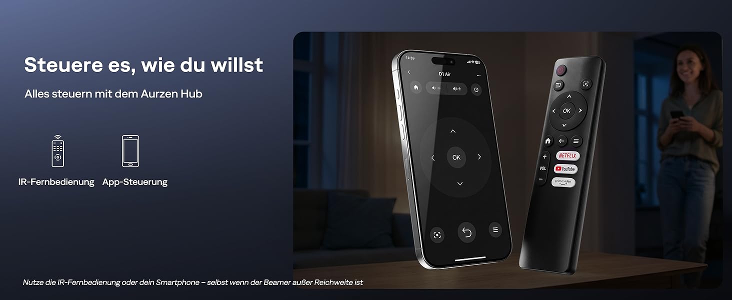 Проектор Aurzen D1 Air Smart: 1080P, 4K, HDR10, Dolby Audio, Netflix, USB-C, Автофокус, Компактний