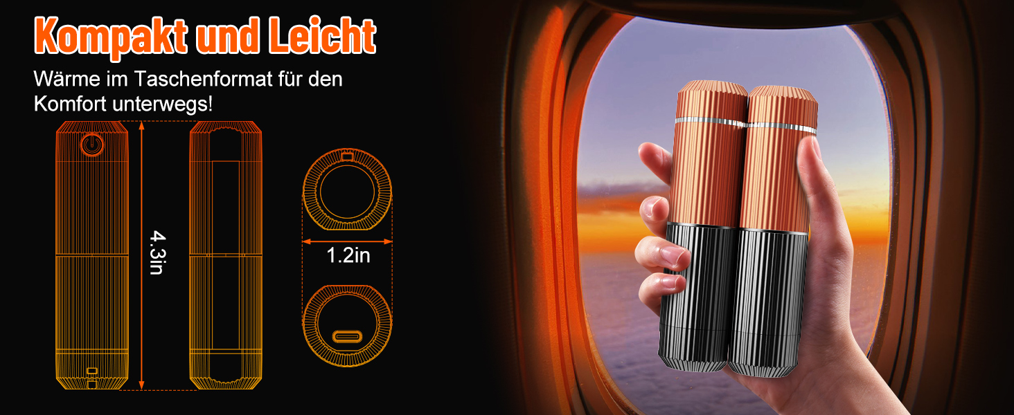 Електричний гріє для рук з ліхтариком, 2 шт., 5000mAh, магнітний, 5 температурних режимів, портативний, для жінок, зимовий подарунок, для зимових видів спорту, indoor/outdoor, чорний та помаранчевий