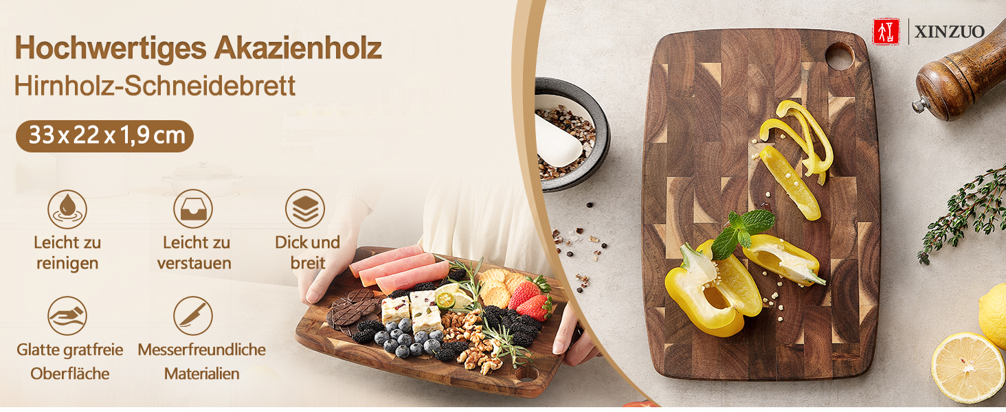 Дерев'яний обробний стіл XINZUO Hirnholz (35x25x2.6 см) з антиковзкими ніжками та ручкою, з канавкою для соку, для кухні