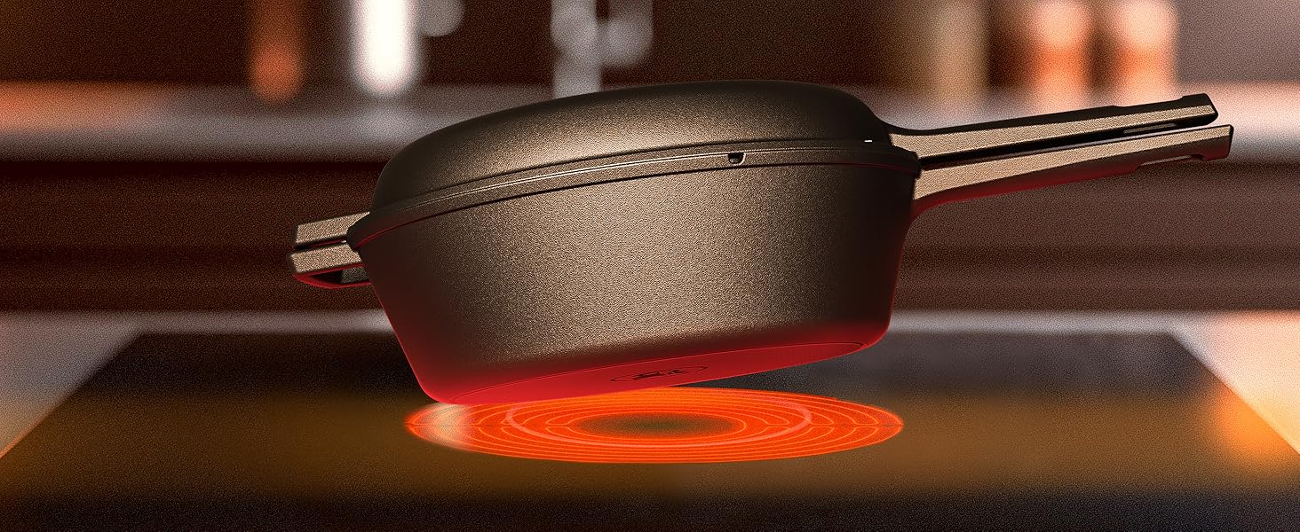 Нідерландський горщик 2в1 з чавуну 4.8л & сковорода з чавуну 1.8л - Набір нідерландського горщика з подвійною функцією - з кулінарною книгою та аксесуарами для барбекю, кемпінгу та кухні - 30 років гарантії (2в1 сковорода)