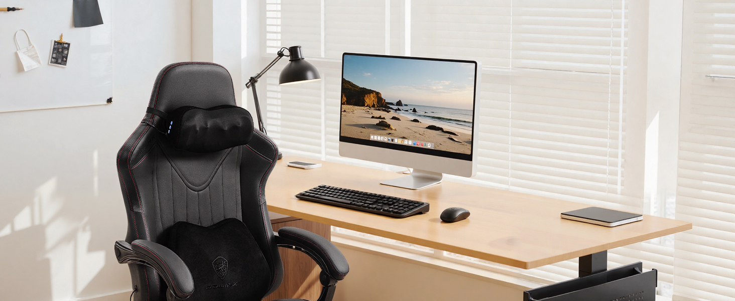 Ігровий крісло Dowinx з масажем, ергономічний дизайн, підтримка попереку та шиї, до 135 кг, шкіряне, чорний