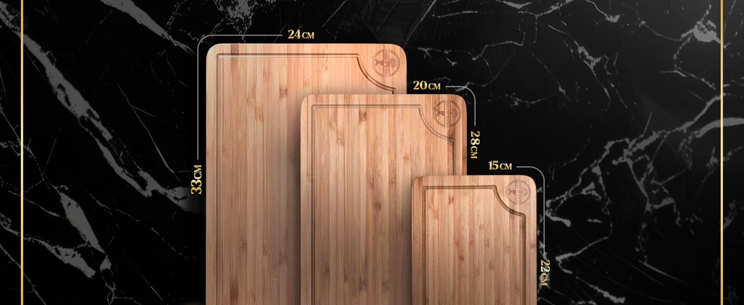 Набір дощок для нарізання Deer & Oak з бамбука XXL та велика (43x30 & 38x25 см) – 2 дерев'яні дошки для м'яса та овочів + ніж (3 предмети)