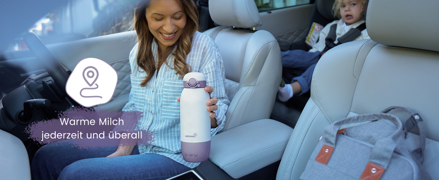 Підігрівач для пляшечок GROWNSY: портативний, для подорожей, 10000mAh, 600мл, точний контроль температури, рожевий/фіолетовий