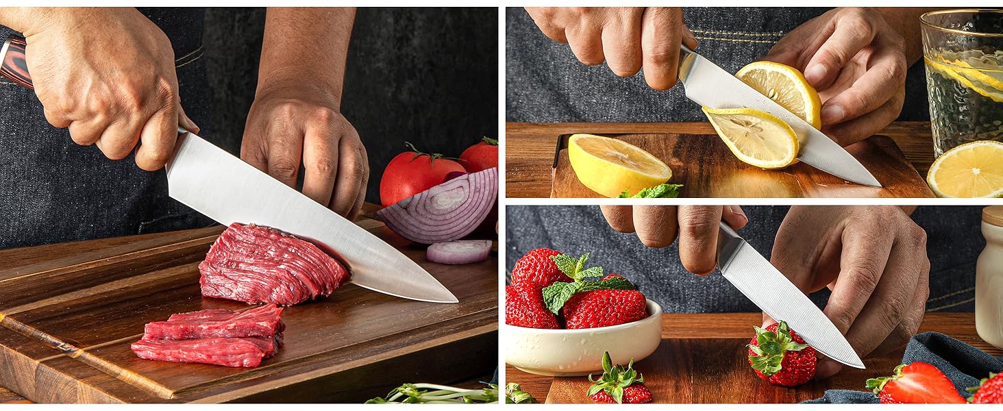 Набір кухонних ножів Keemake, 7-кількісний з дерев'яним блоком, професійний, з нержавіючої сталі, з пластиковою ручкою