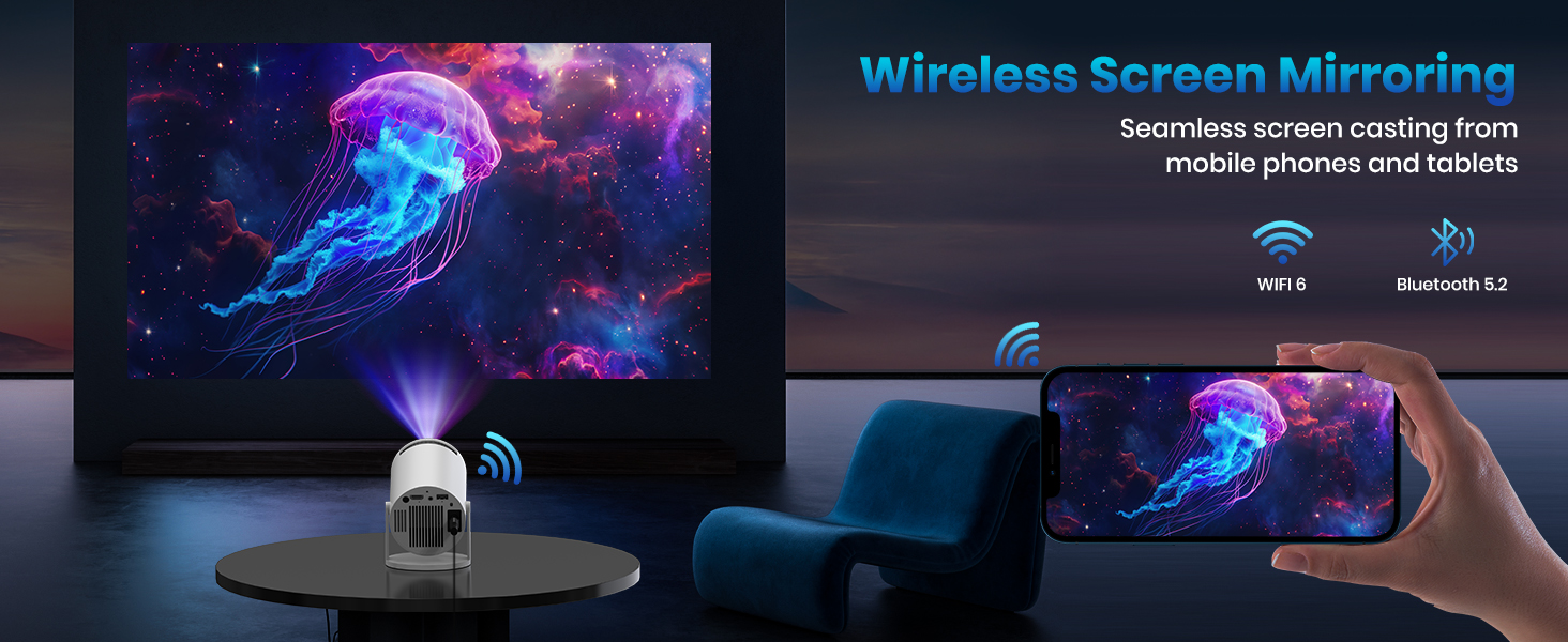 Портативний проєктор Mini Beamer: 1080P, 4K, Android, iOS, WiFi, Bluetooth, 180°