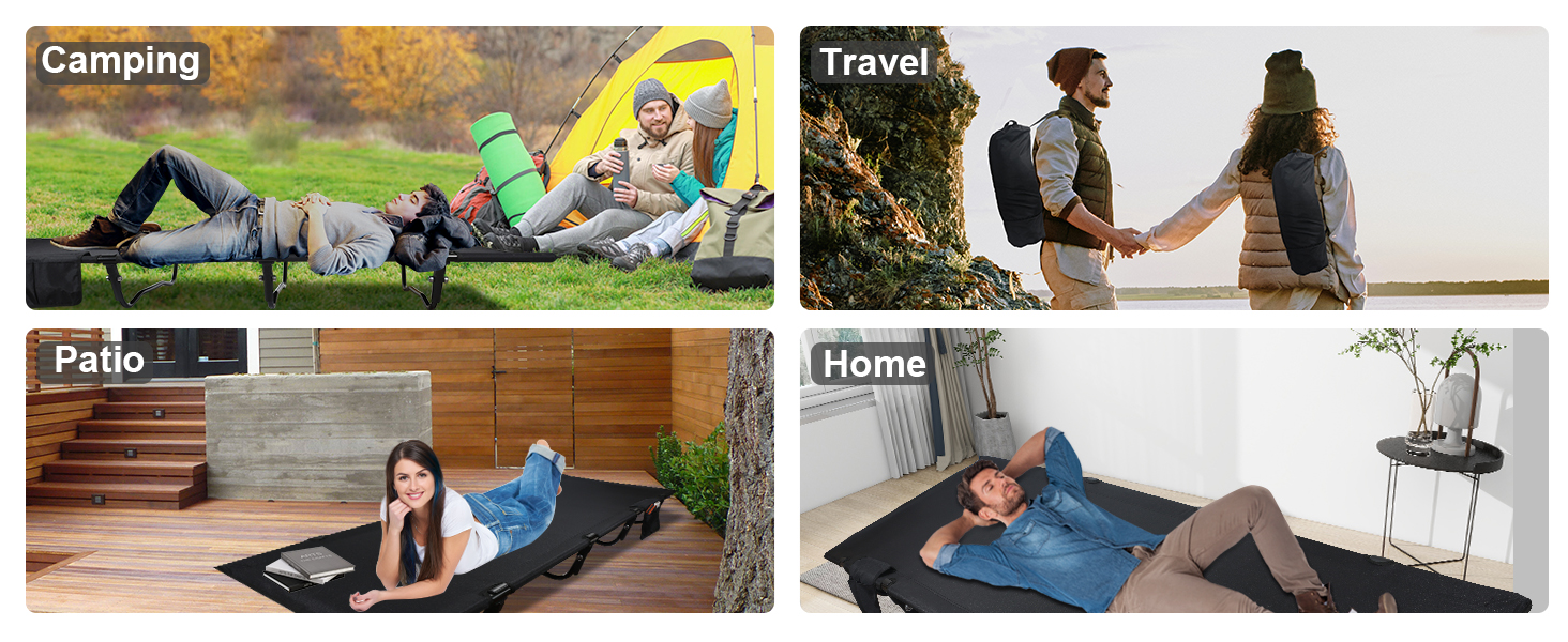 Польове ліжко для кемпінгу Ultraleicht, складане розкладне ліжко для відпочинку на природі та дому, максимальне навантаження 160 кг, чорне