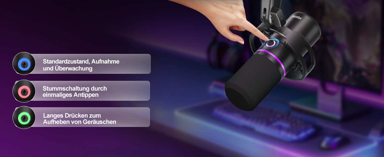 Сокодокс XLR/USB мікрофон з підставкою, мікрофон для стрімінгу з шумозаглушенням, регулятором гучності, мікрофон для подкастів, студії, геймінгу та запису