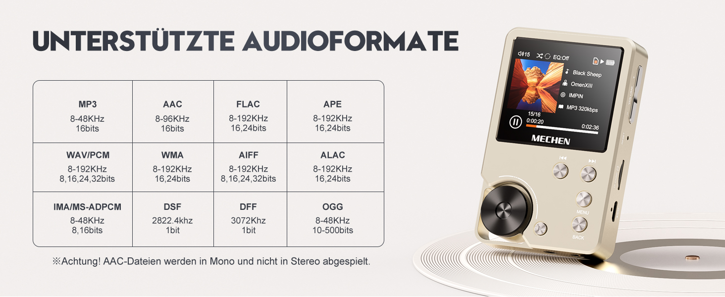 MECHEN M30 Hi-Res MP3-плеєр, HiFi цифровий аудіоплеєр з підтримкою DSD, FLAC, DAC, CUE, без втрати якості, портативний DAP, 64ГБ карта пам’яті, підтримка до 256ГБ