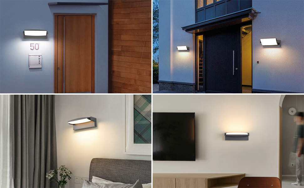 Стіна LED-світильник SANSHI 30W зовнішній, водонепроникна лампа IP65 з регулюванням панелі 350°, 3 режими кольору (3000K/4000K/6500K) для саду та тераси, темно-сірий