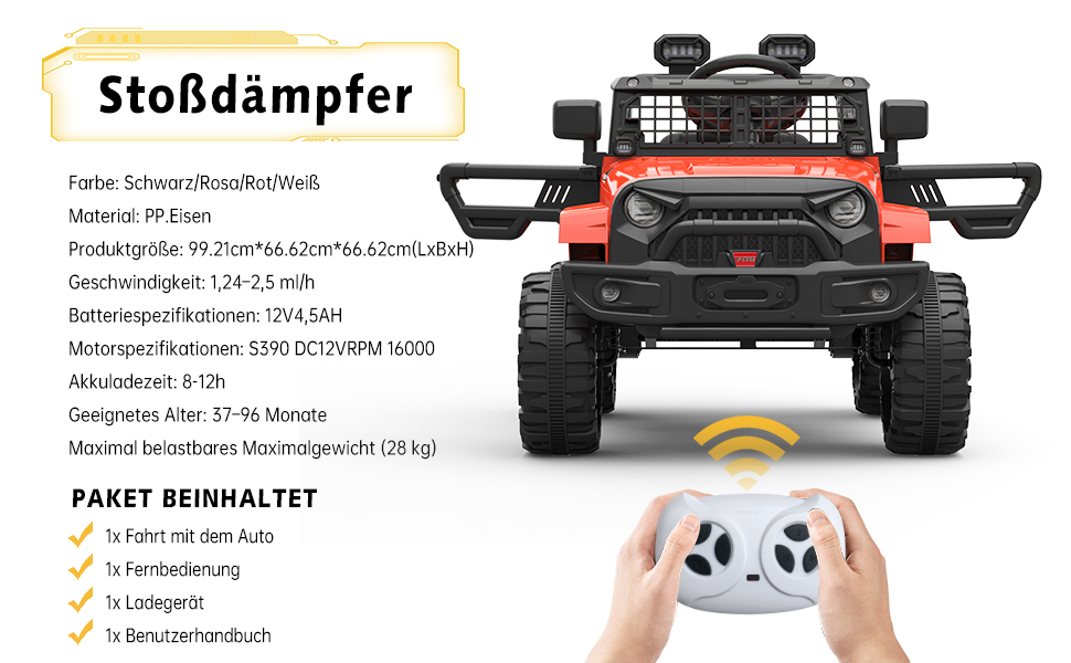 Дитячий електромобіль 12V з пультом, амортизацією, LED, Bluetooth, 2 швидкості, для дітей 3-8 років, білий