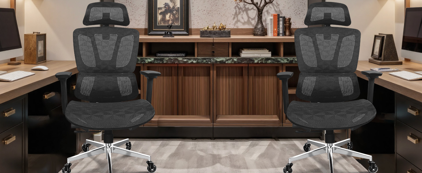 Ергономічне крісло для офісу, 4D підлокітники, регульована глибина сидіння, 4-рівневий нахил, гумові колеса, сітчаста сидіння, висока спинка, для великих людей, Homeoffice & Gaming, чорне ергономічне крісло з сітчастою подушкою сидіння