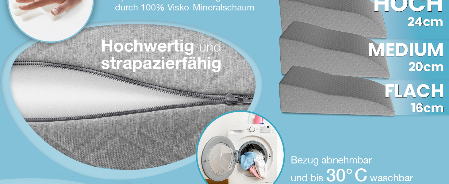 Подушка для підйому ніг ELONEO з піною з пам'яті, 62x40x24 см, сіра. Знімна наволочка для зручності.
