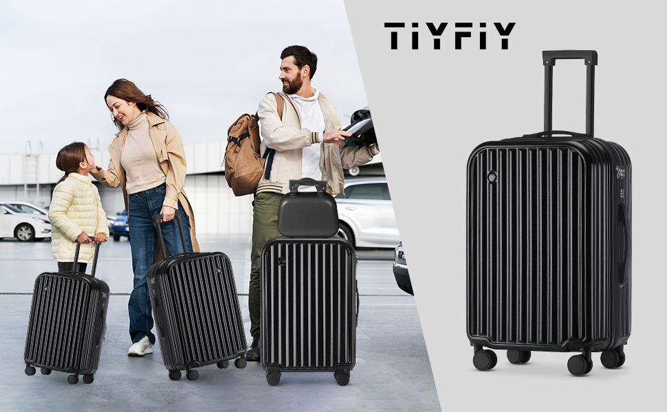 Набір валіз Tiyfiy 4 в 1 з жорстким корпусом, косметичка, USB-порт, TSA-замок, 360° колеса, чорний