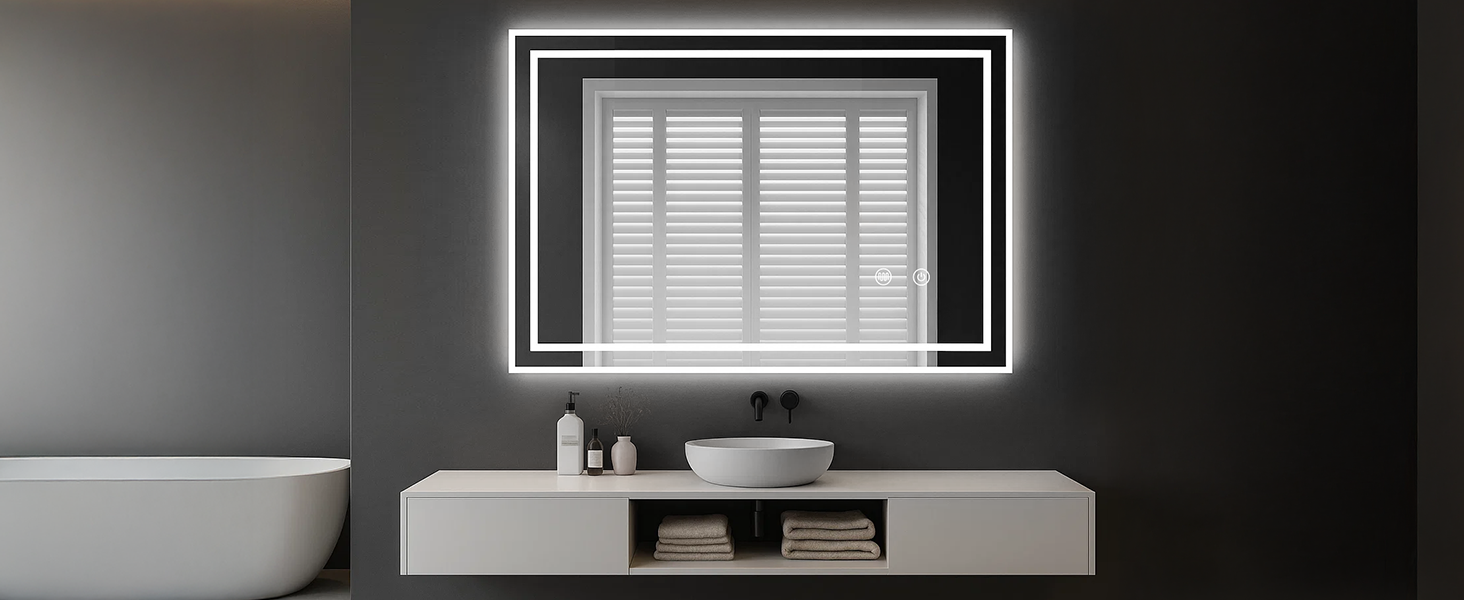 Дзеркало для ванної кімнати Youyijia з підсвічуванням, 70x50 см, антизапітніюче, сенсорне керування, 3 кольори світла, регулювання яскравості, 3500K-6500K