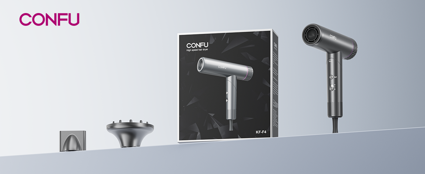 Професійний іонний фен для волосся CONFU 1700W, складаний фен з магнітним дифузором та стилізуючою насадкою, темно-сірий