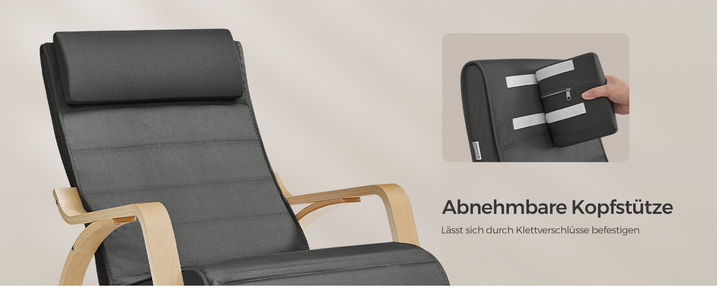 Крісло-гойдалка SONGMICS з підставкою для ніг, з підлокітниками, з натурального дерева, до 150 кг, сіро-натуральне, LYY10G