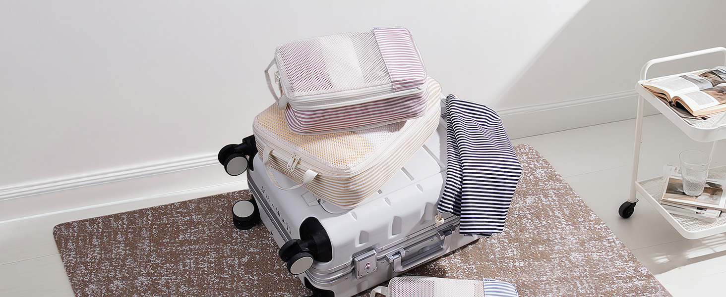 Набір органайзерів для валізи та рюкзака Narwey, 6 шт, компресійні пакувальні куби для подорожей, синій з візерунком