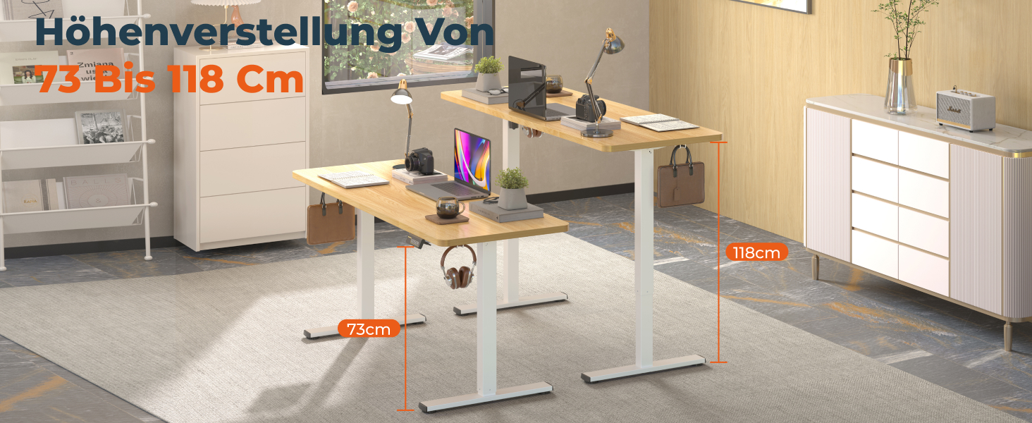 Регульований стіл FQ1 160x60 см з електропідйомом, з стільницею, для стоячи роботи, з комп'ютерним столом, гачком, блокуванням для дітей, функцією пам'яті для офісу та дому - Ahorn 160 x 60 см Білий + Ahorn