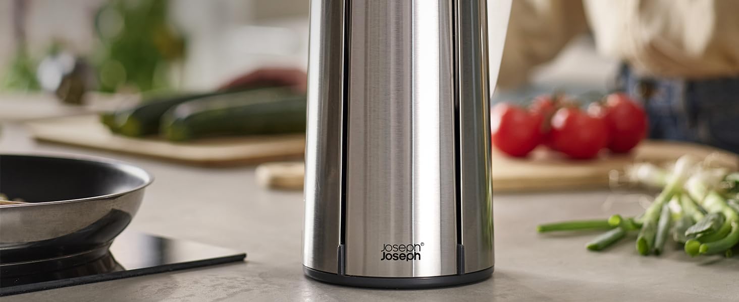 Joseph Joseph Elevate - Набір ножів з обертовим підставою (5 шт.) з нержавіючої сталі, японські леза, антифронт покриття, неслизьке дно