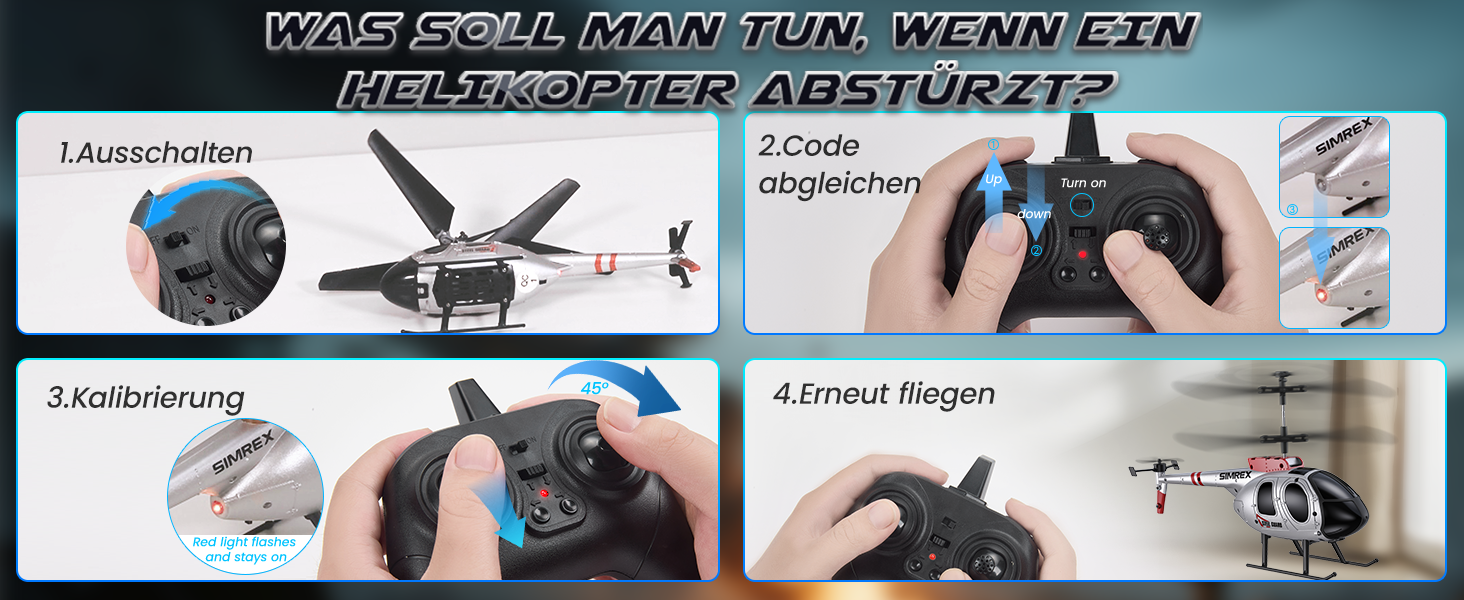 SIMREX Радіокерований гелікоптер 2.4 GHz, 2 режими швидкості, 20 хв польоту, для хлопчиків та дівчаток, іграшка для дітей