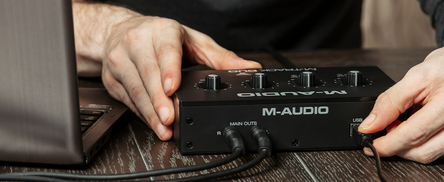 Аудіоінтерфейс M-AUDIO M-Track Duo USB для запису, стрімінгу та подкастингу (2 XLR/Line/DI входи, 48kHz, з програмним забезпеченням)