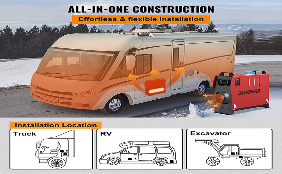 Автономний дизельний обігрівач повітря 12V 8kW з LCD-дисплеєм та дистанційним керуванням для авто, вантажівок, човнів та кемперів
