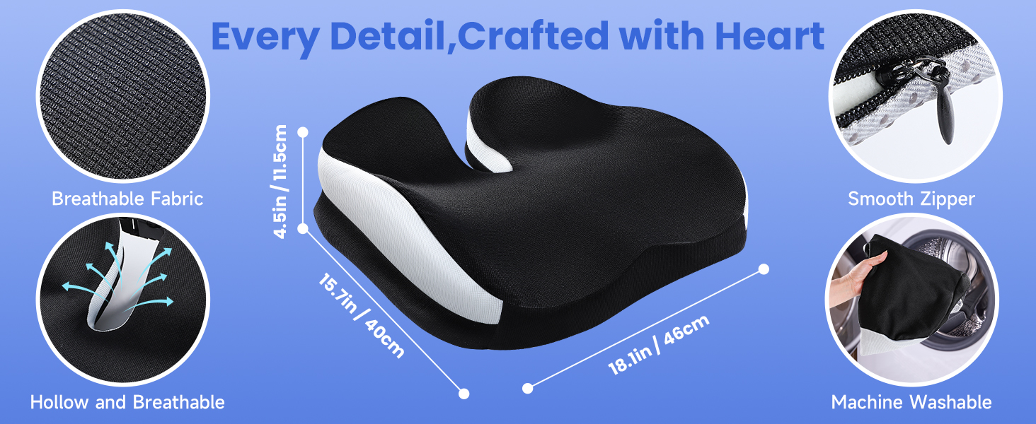 Подушка для сидіння з піни Memory Foam: ергономічна, для офісного крісла, авто, геймерського крісла та візка, з ременем та антиковзким покриттям