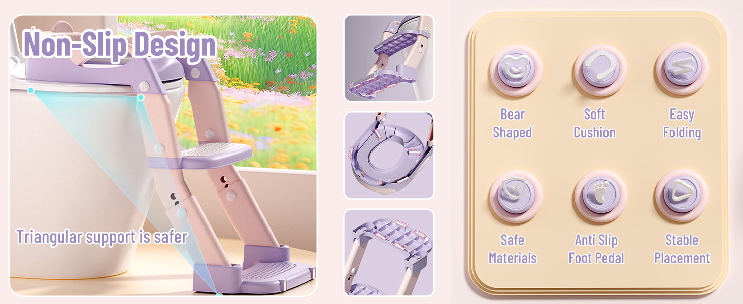 Дитячий унітаз-сходи 3-в-1 з поручнями, регульований по висоті, сірий. Тренажер для привчання до горщика