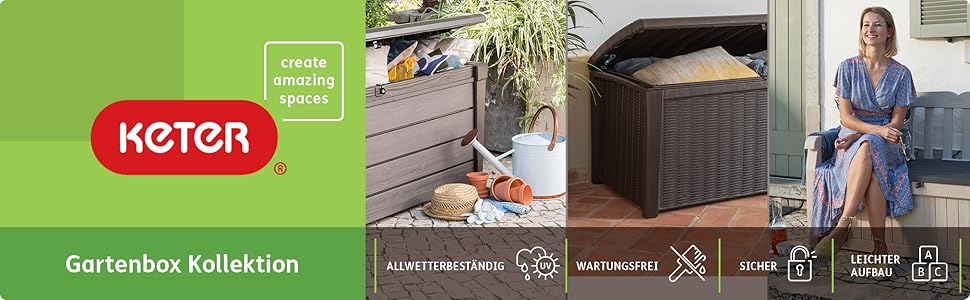 Садова скриня-лавка Keter Novel 340L сіра/чорна - водонепроникний ящик для зберігання подушок та садових меблів 124x55x62.5 см
