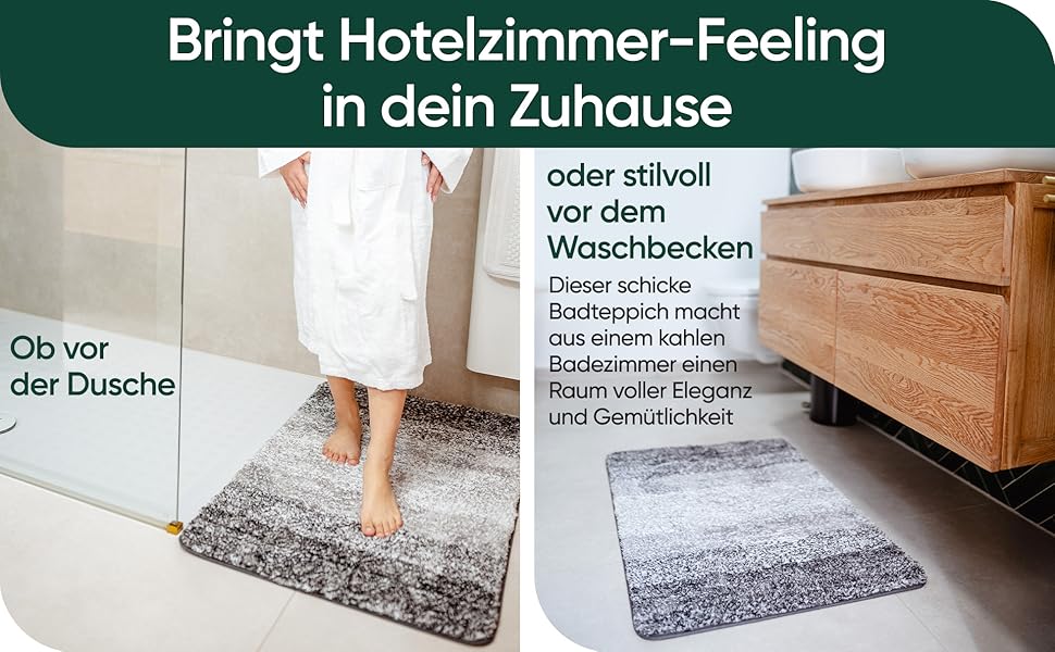 Килимок для ванної кімнати 60x90 см, антиковзаючий, чорно-сірий | Килимок для ванни, килимок для душу | Преміум якість, великий, миючий | Килимок для ванни, килимок для душу