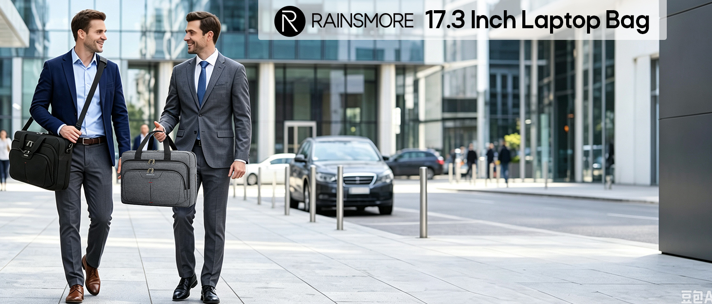 Сумка для ноутбука RAINSMORE 17.3 дюйма для чоловіків, розширювана ділова сумка-портфель для роботи, чорна