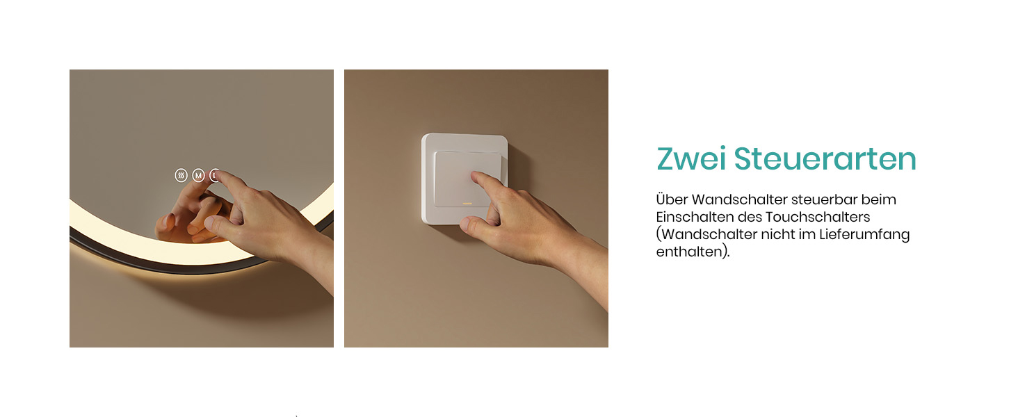 Дзеркало для ванної кімнати EMKE з підсвічуванням, діаметр 50 см, чорний каркас, регульована яскравість, 3 кольори світла, антизапар, сенсорне керування, функція пам'яті