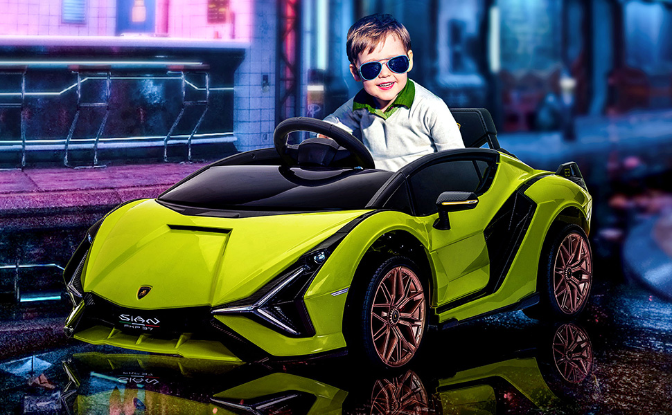 Електромобіль для дітей Lamborghini SIAN 12V, з пультом, музика, світло, металевий, зелений, 108x62x40 см, 37-60 місяців, HOMCOM