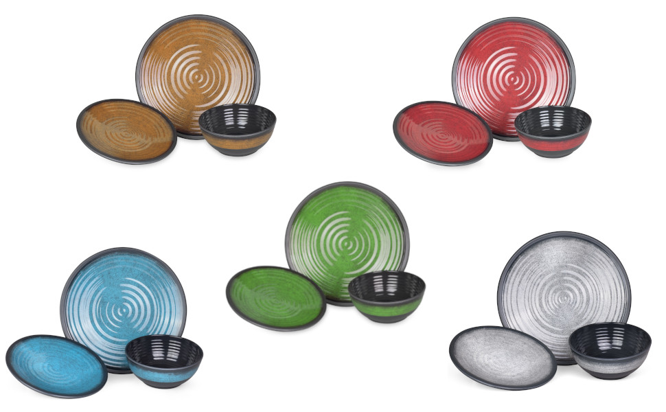 Набір посуду для кемпінгу з меламіну на 4 особи (12 предметів) | Stone Blue | Миється в посудомийній машині | Набір для пікніка