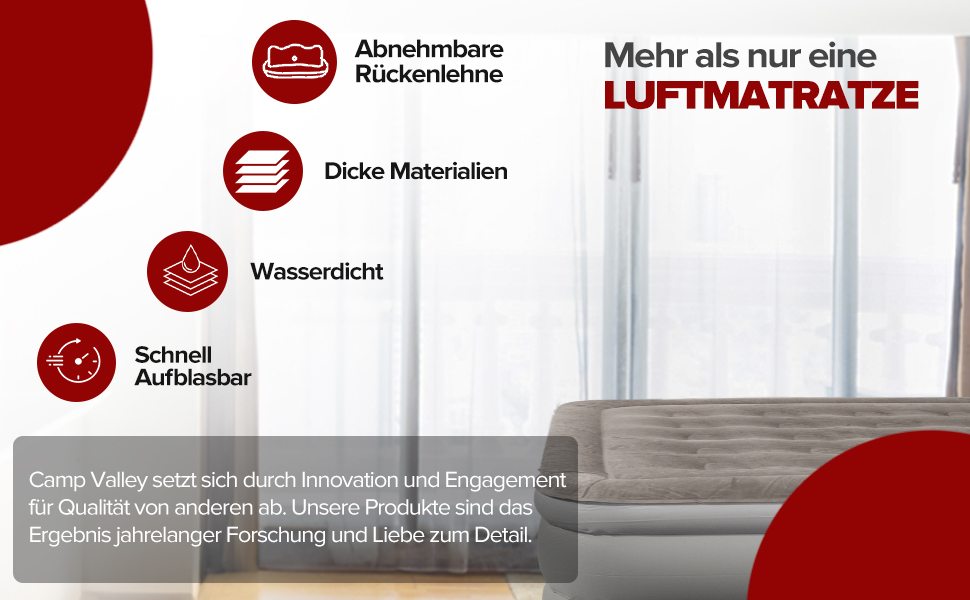 Надувне ліжко для гостей 200x150х40 см з підголовником, самонадувне, з вбудованим насосом, для кемпінгу