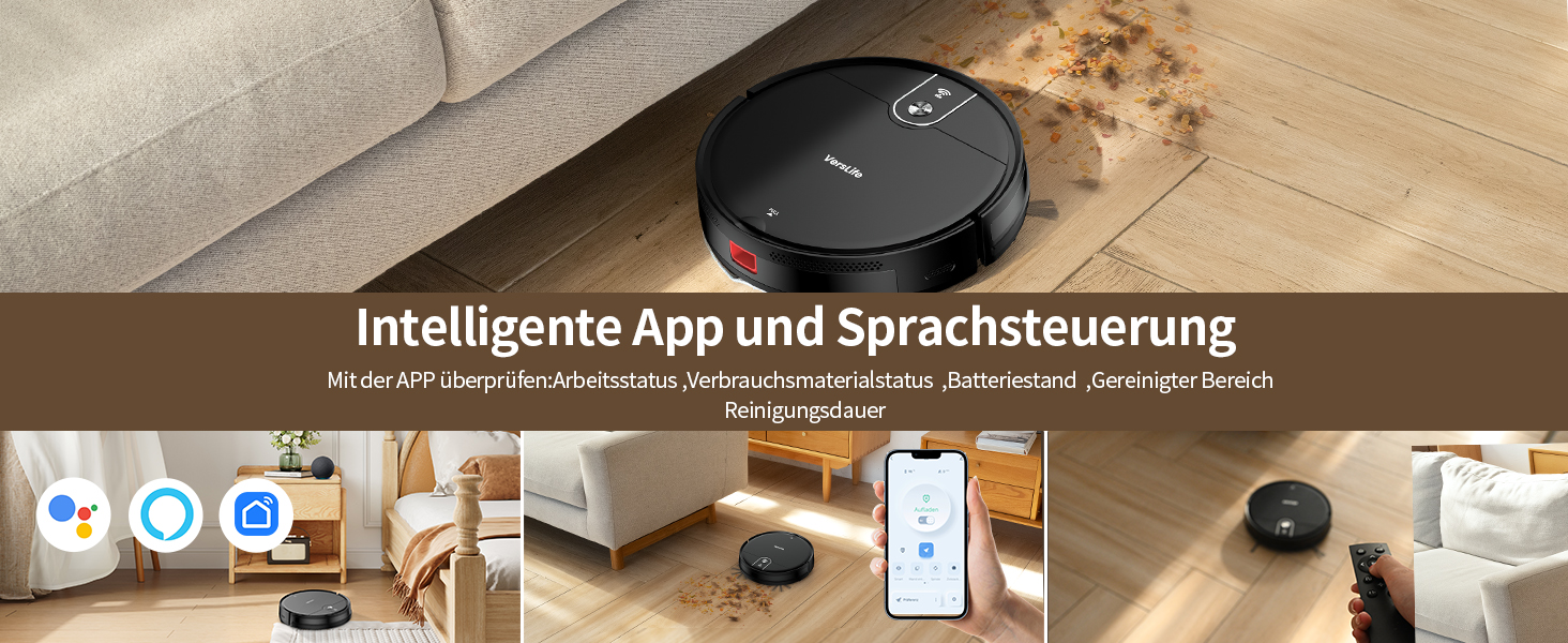 Робот-пилосос VersLife L6 з функцією миття, 4000Pa, керування через додаток, Alexa, до 120 хвилин роботи, ультратонкий дизайн, для видалення шерсті тварин, килимів та твердих підлог, чорний