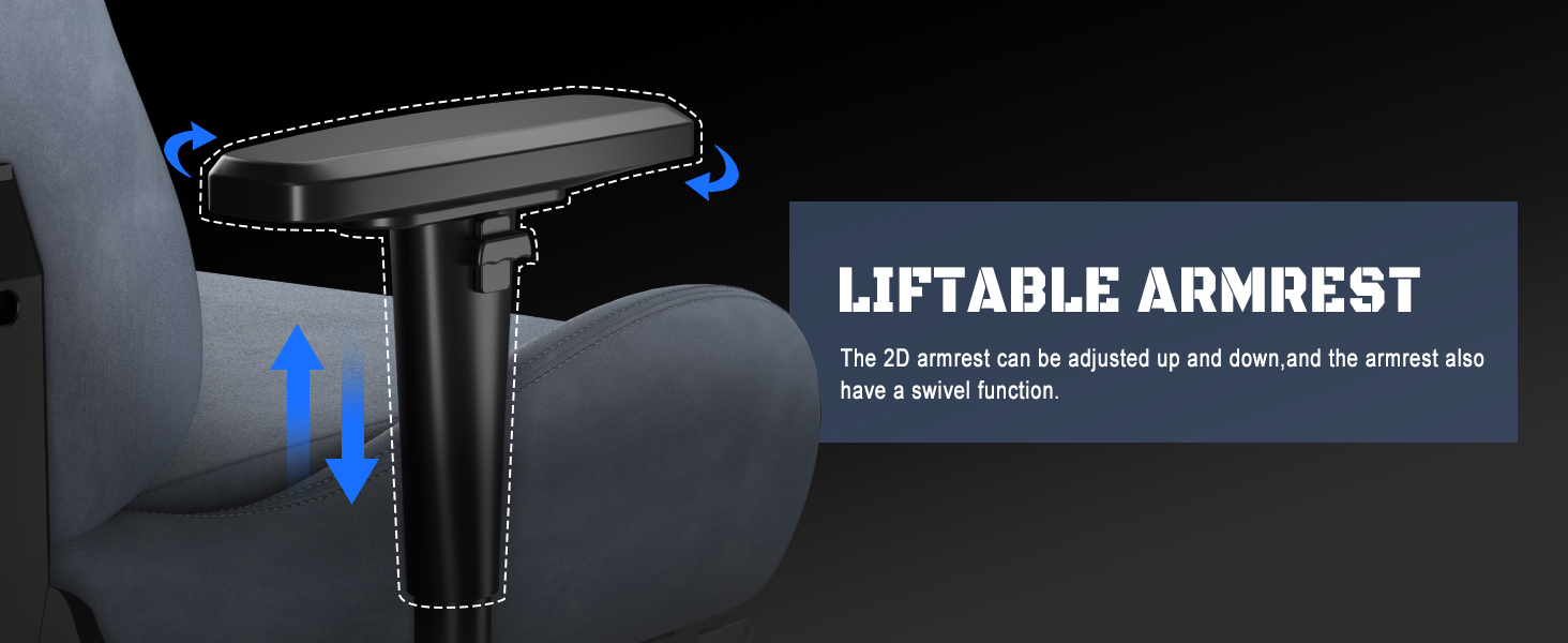 Ігровий крісло JUMMICO з тканини, офісне крісло з масажем, ергономічний офісний стілець, регульовані підлокітники, 90-180° нахил, 200 кг, сірий