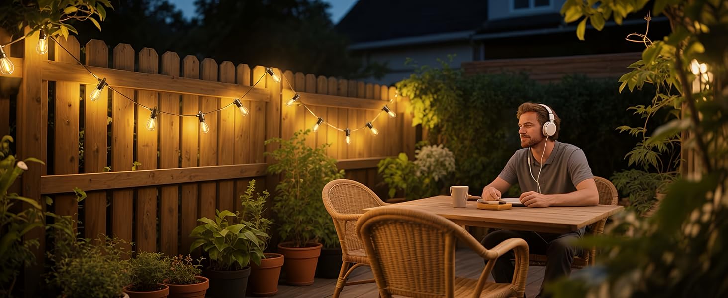 BRIMAX LED гірлянда для вулиці, 30м, 220-240V, IP44, 46+4 лампочки G40 E12 1W, 2200K, розширювана, для кемпінгу, ярмарку, саду, вечірки