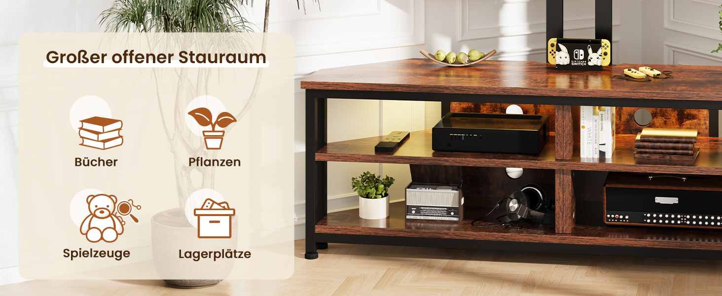 Тужба з полицями та кріпленням для телевізора Dripex кутова низька 120 см з LED підсвіткою