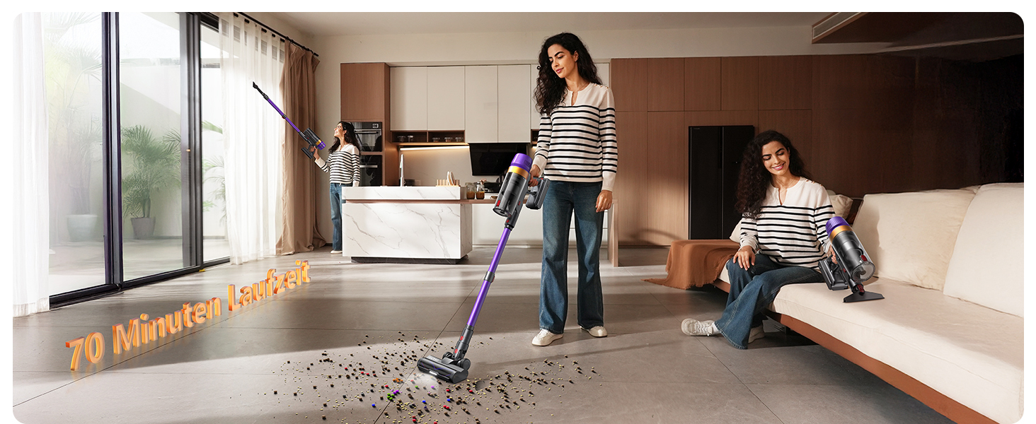 Бездротовий акумуляторний пилосос 50000Pa, 580W, 70 хвилин, 1.8L з дисплеєм, самостійна підставка, док-станція на стіні, антизаплутувальна щітка, 8-рівнева фільтрація, для шерсті тварин/килимів/твердих поверхонь/автомобіля