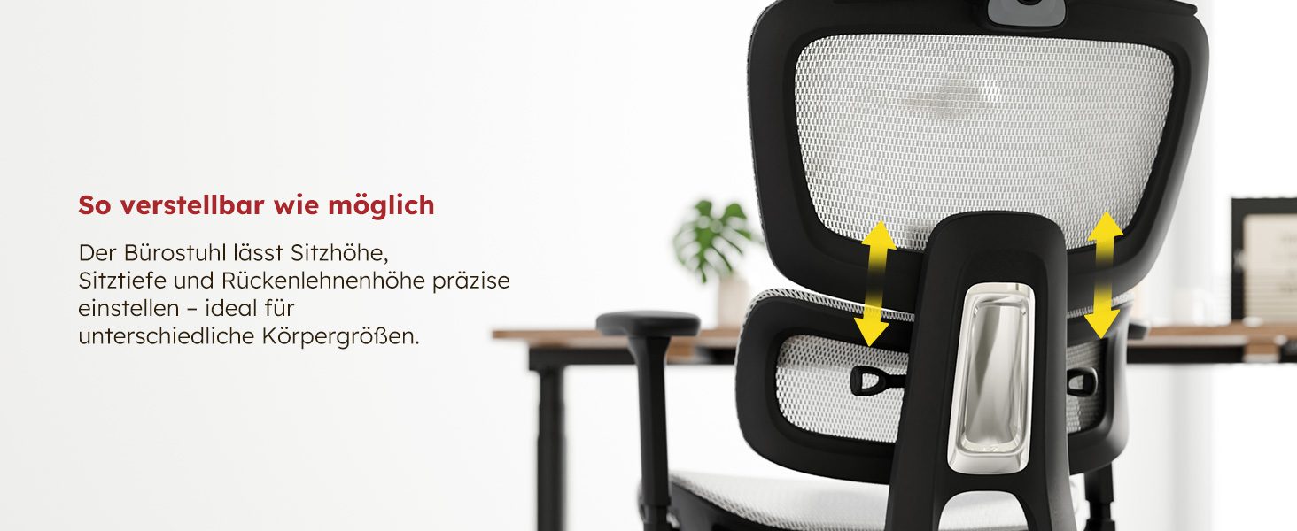 Ергономічне офісне крісло Voll-Mesh з підголівником, підставкою для ніг, регульованою спинкою, підлокітниками, саморегульованою поперековою підтримкою, PU-колесами, поворотним на 360°, навантаження до 150 кг, (Світло-сірий)