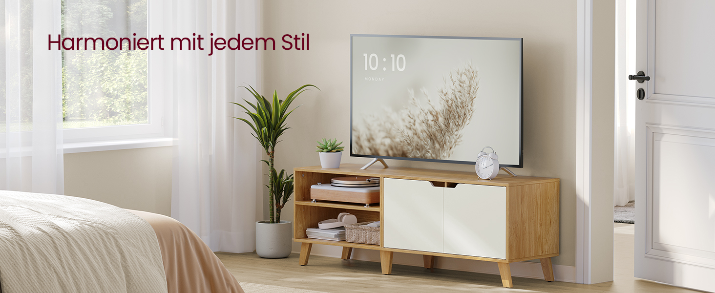 Тумба під телевізор VASAGLE 160 см, шафа для ТВ до 65 дюймів, 2 двері, полиці, колір: бежево-кремовий LTV030W01