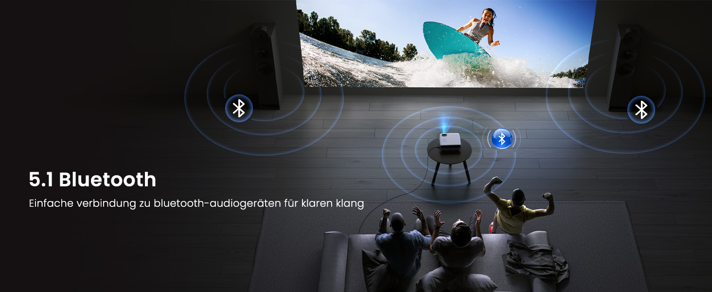 Проектор HAPPRUN Mini Beamer 4K H1: 1080P, Bluetooth, портативний, для дому та кінотеатру