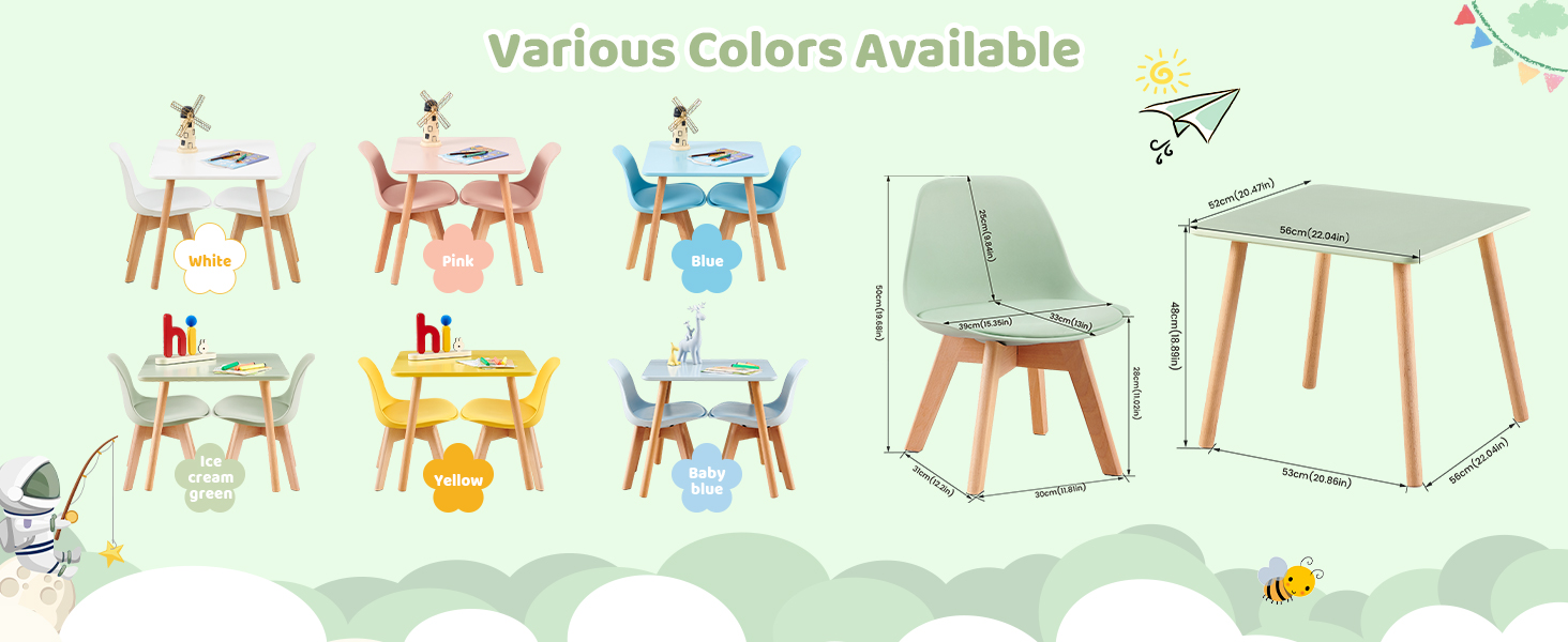 Дитячий стіл зі стільцями, комплект меблів для дітей, з екологічної букової деревини FSC, 1-6 років, для дитячої кімнати, дитячого садка, зелений