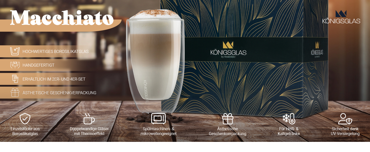 Набір окулярів Heidenfeld Knigsglas Latte Macchiato (4 шт. 300 мл) - Термоокуляри з подвійними стінками