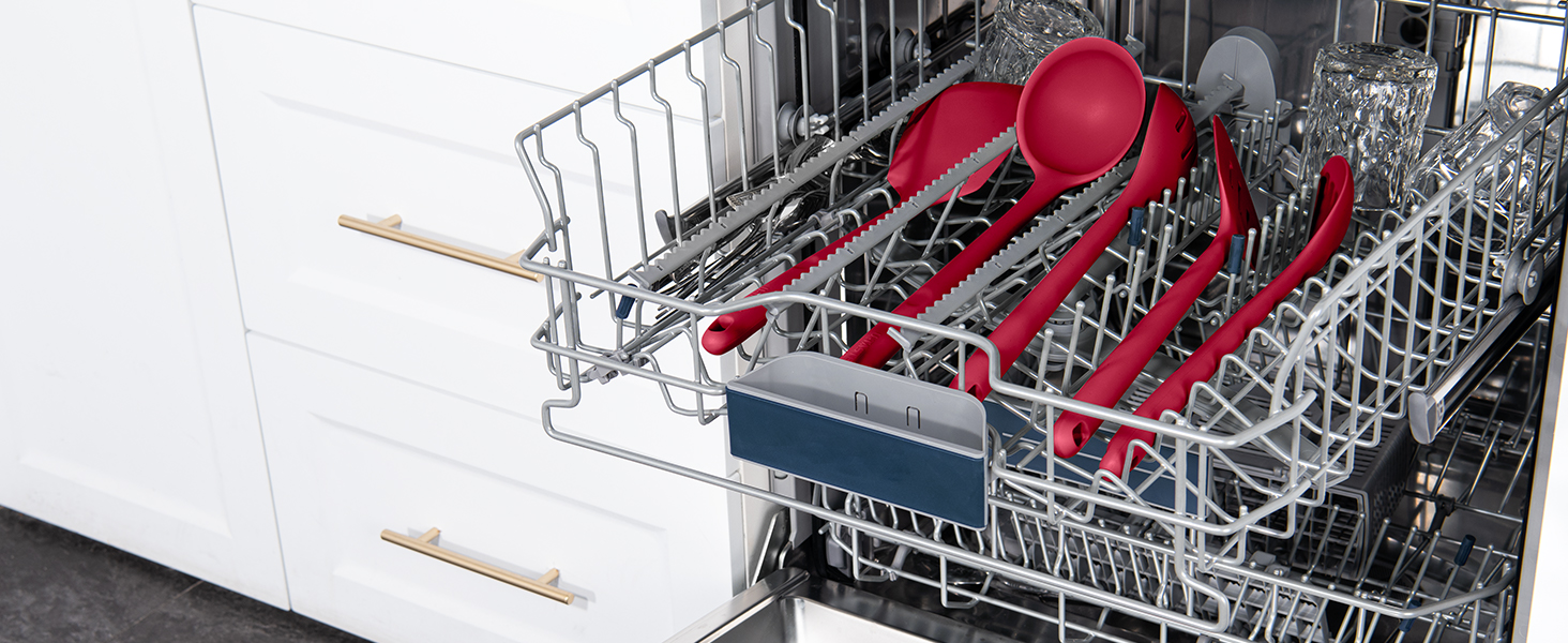 Набір кухонних аксесуарів U-Taste з силікону (5 шт.), стійкий до 315°C, BPA-free, антипригарний, для приготування, перемішування, подачі їжі (червоний)