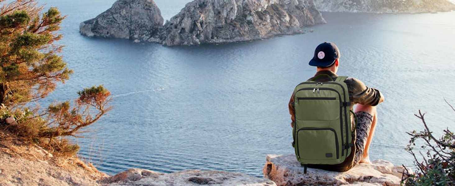 KONO Рюкзак для ручної поклажі в літак, великий, водонепроникний, 55 x 35 x 20 см, 38L, зелений