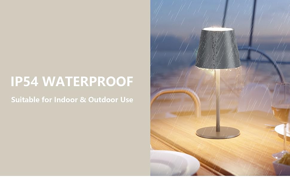 LED настільна лампа Lundwa з акумулятором, 26 см, 5000 mAh, 3W, 3000K, IP54, для кемпінгу, ресторану, спальні, бару (1 шт.)